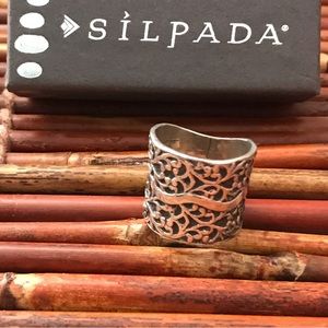Silpada Sterling Silver Scroll Wide Band Size 6.5
